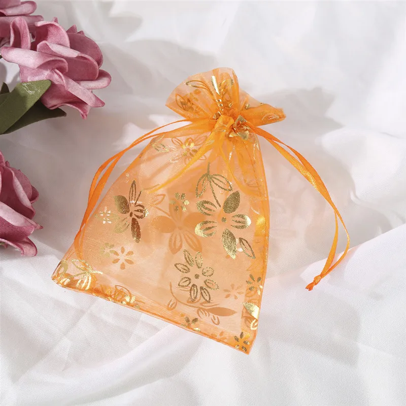 Chinese Redbud  Hot Stamping Organza Bag 13*18cm Wedding Gift Bag Party Jewelry Festival Makeup Organza Gift Bag