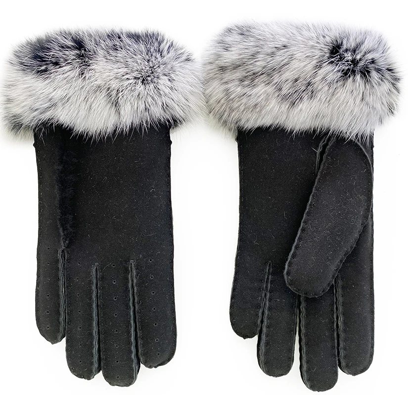 Fashion Women Winter Wool Gloves Cute Gloves With Fur Cuff