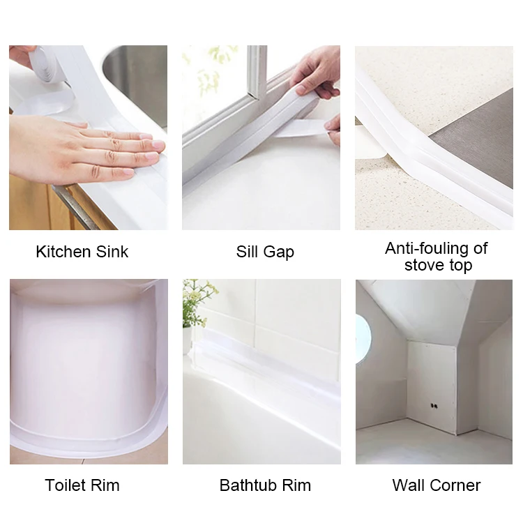 ANTI Wholesale White Bathroom Corner Waterproof Caulk Tape Self Adhesive, Caulk Tape Kitchen Used For Kitchen
