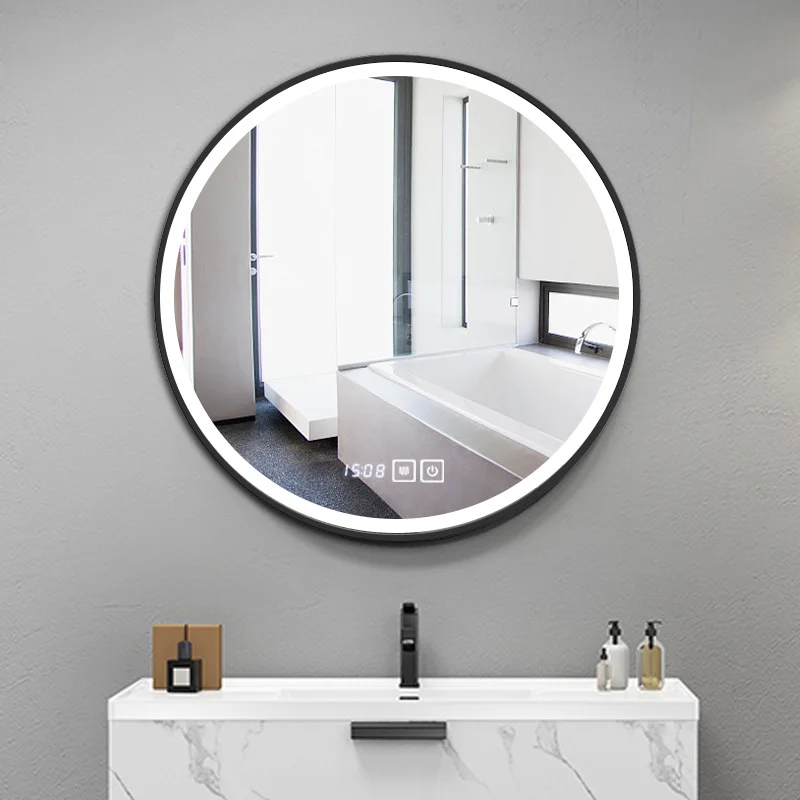 High-End Custom LED Smart Bathroom Mirror Round Smart Mirror Hotel Project Anti-Fog Vanity Illuminated Mirror Touch Switch