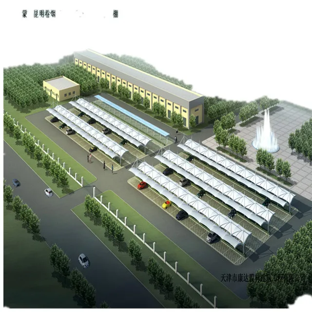 
PTFE or PVDF tensile membrane and steel fabric structure for car parking roof shade waterproof factory price 