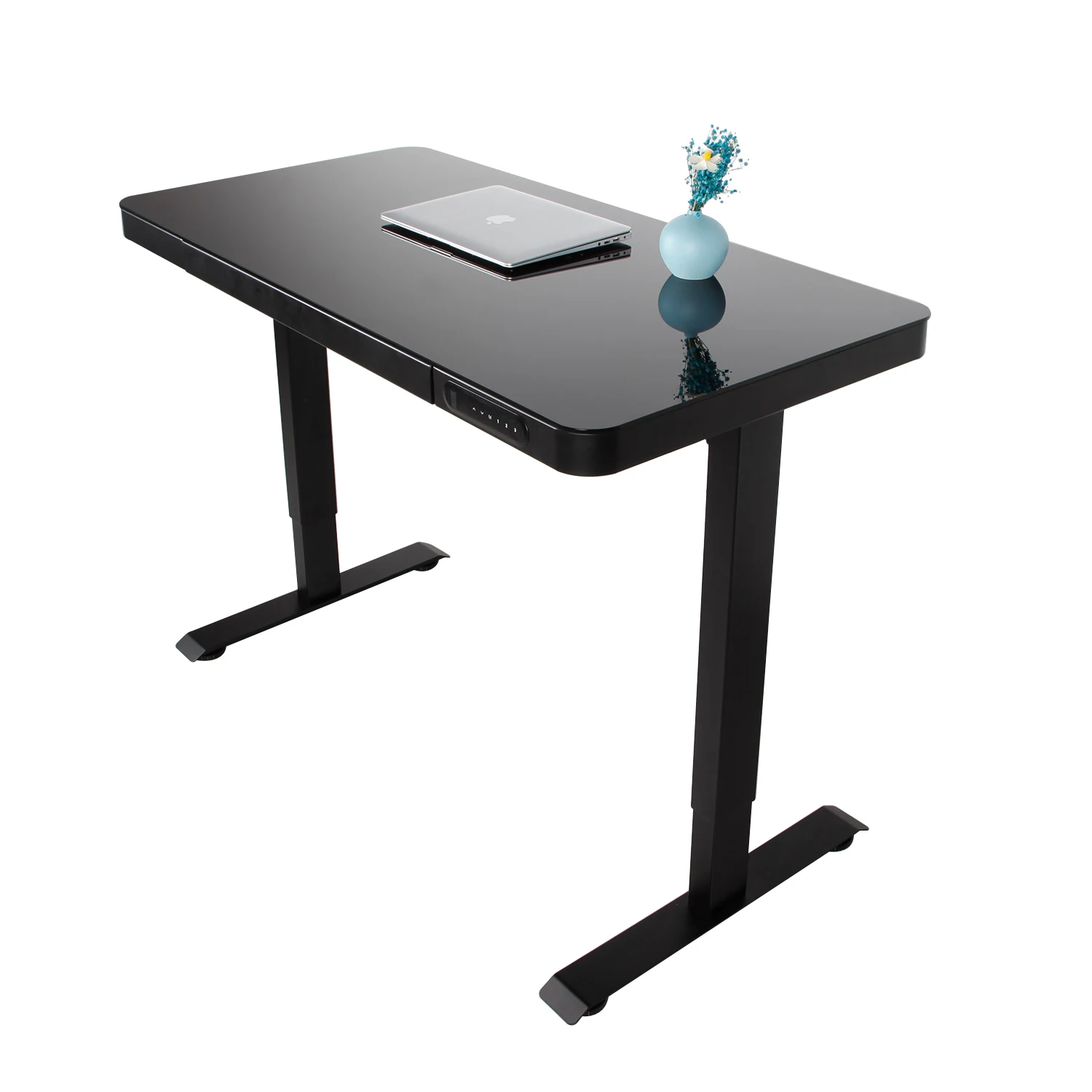 Modern Dual Motor Height Adjustable Desk Black Glass Table Electric Standing Table Office Lifting Table Custom Made