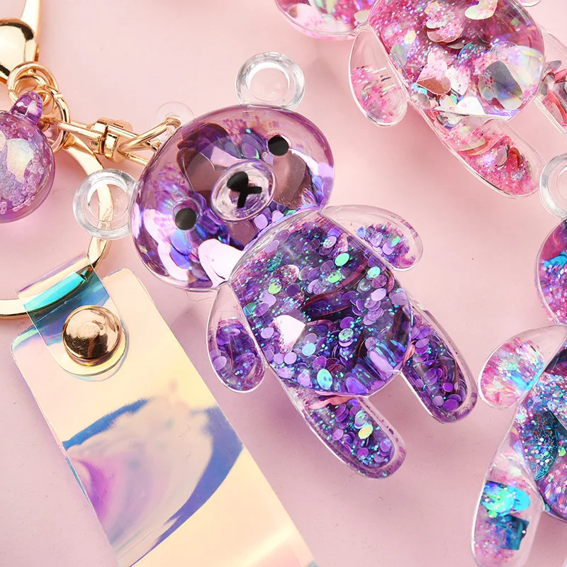 Acrylic Clear Keychains Crystal Bear Creative Pendant resin keychain liquid pig key chain