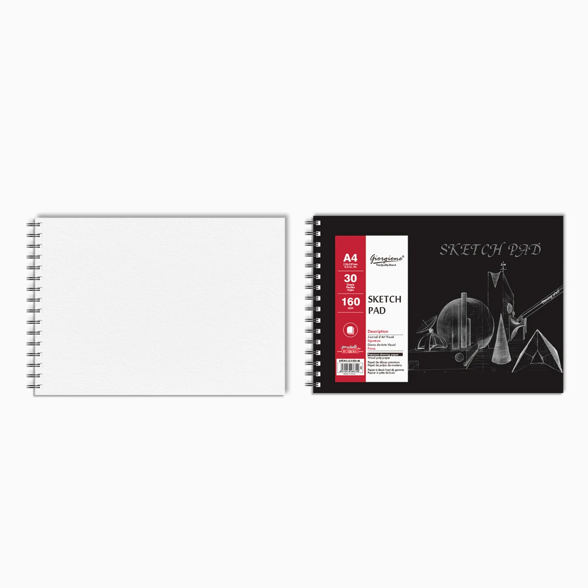 Giorgione Professional 30 Sheets Acid-Free 160GSM Sketch Paper Spiral Bound Hardback Cover A4 Sketch Book Drawing For Artists