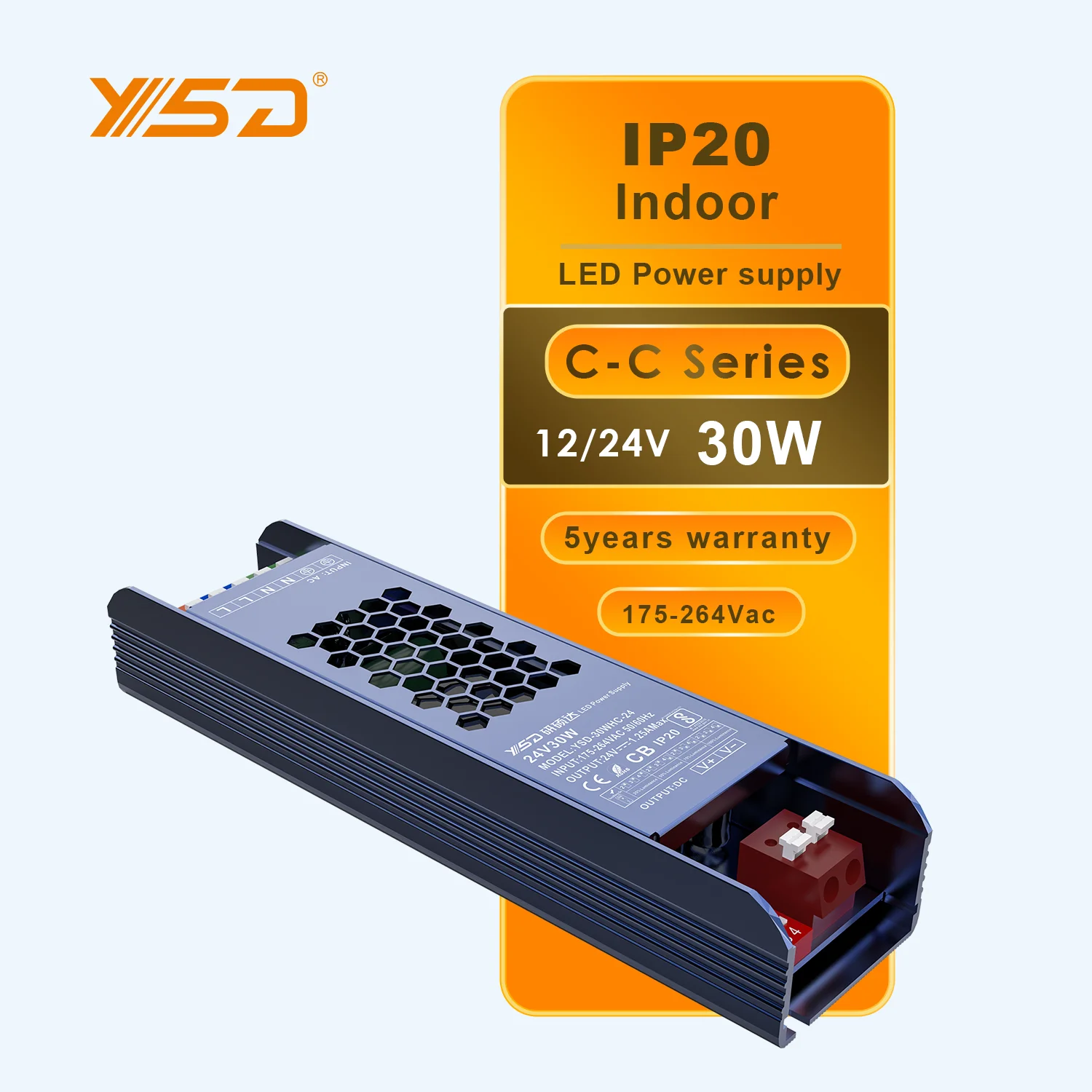 YSD C series 12v30w Led Driver Factory Wholesale Price 24V Smps Power supply for LED strip lights ultrathin advertising lighting