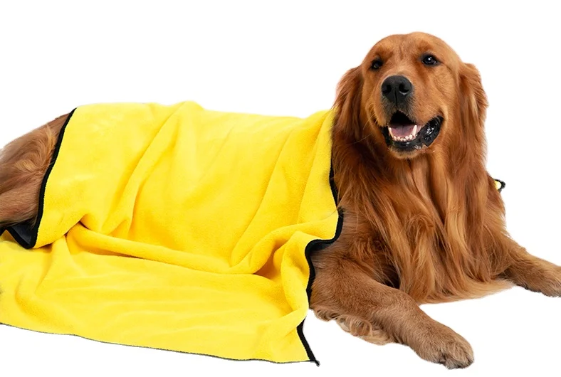 Custom and wholesale pet supplies soft and thick lint free pet cleaning dog bath towel