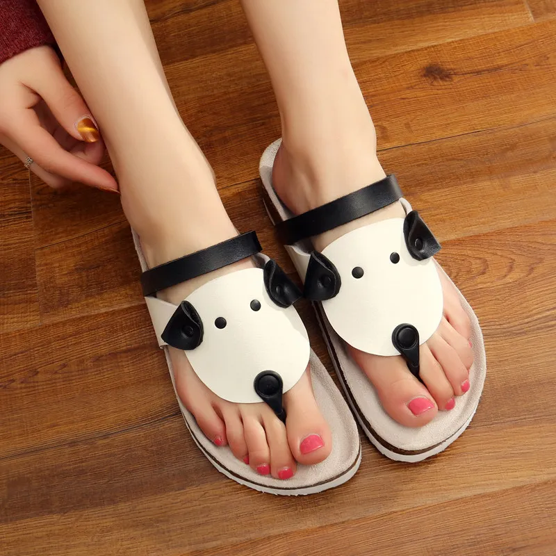 Women Cartoon Patchwork Flip Flops Summer Beach Slide Cork Slipper Shoes