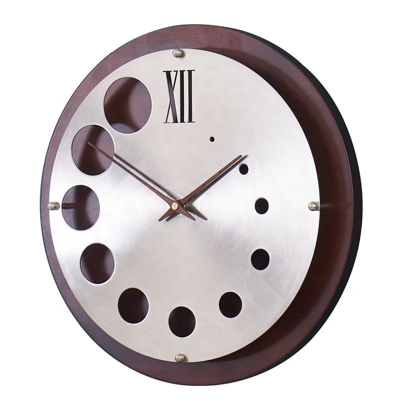 Luxury wood retro style metal dial for home decoration silent wall clock