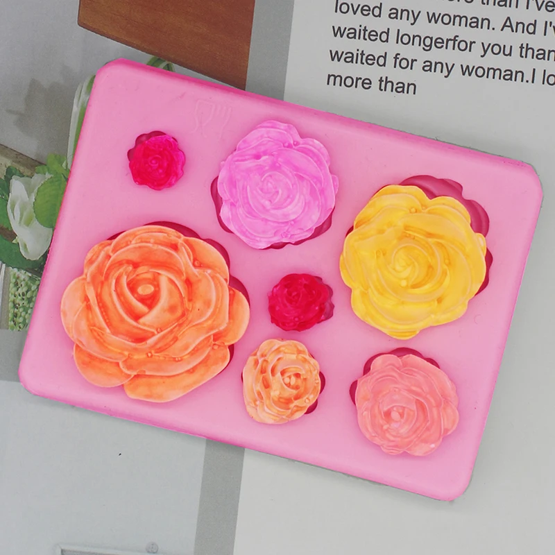 BPA Free Silicone Fondant Chocolate Mould 7 Flowers Candle 3D Rose Soap Mold