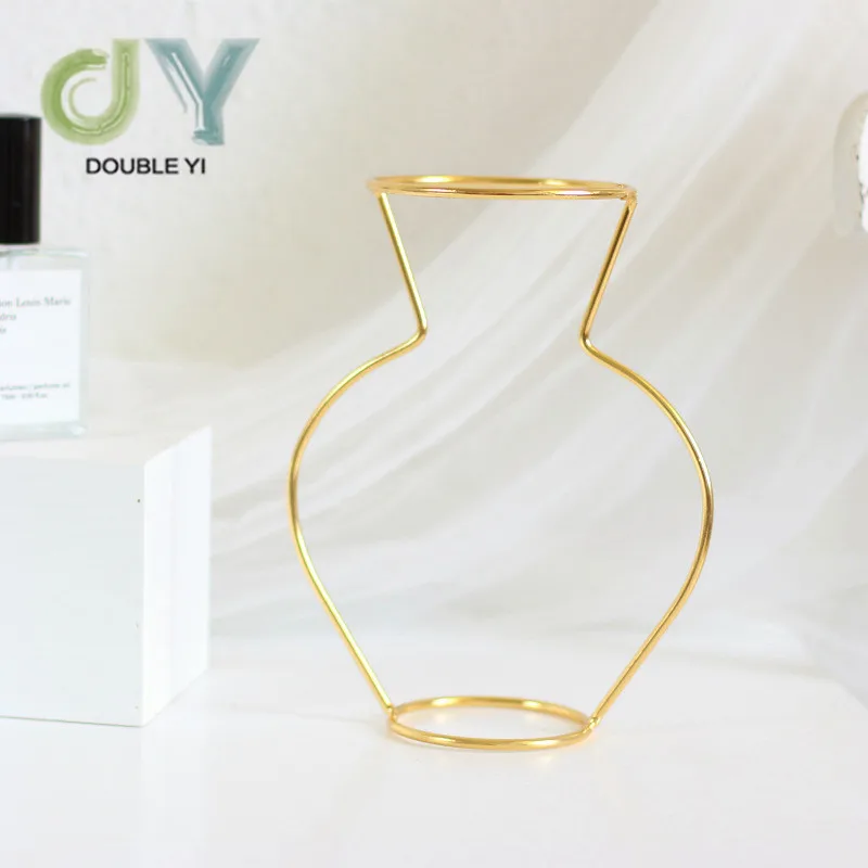 Wholesale Gold Metal Frame Vase In Multi-shaped Home Decoration Iron Vase