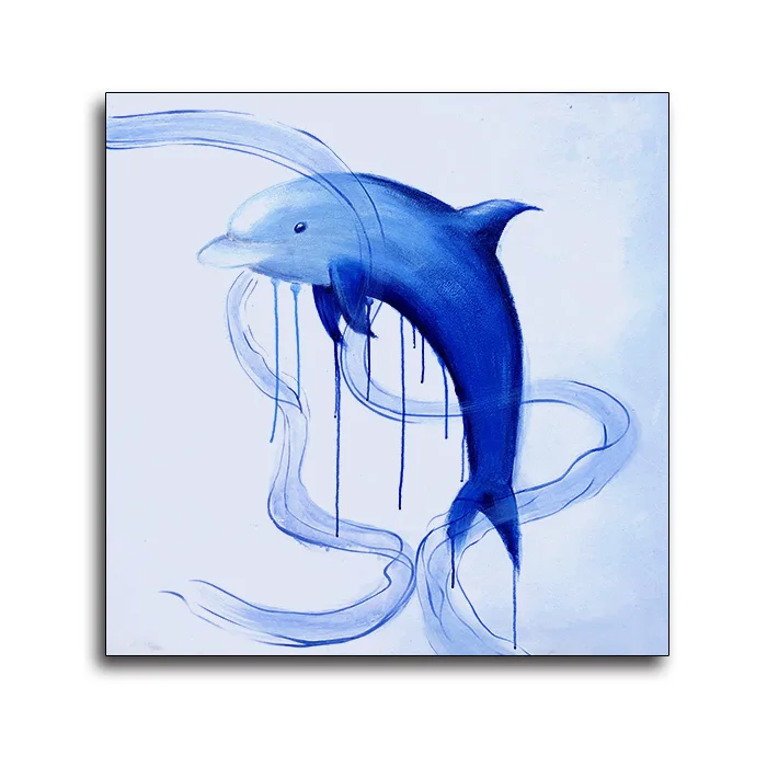 Oil Canvas Artwork Hand Painted Cute Dolphin For Sea View Wall Art Decoration