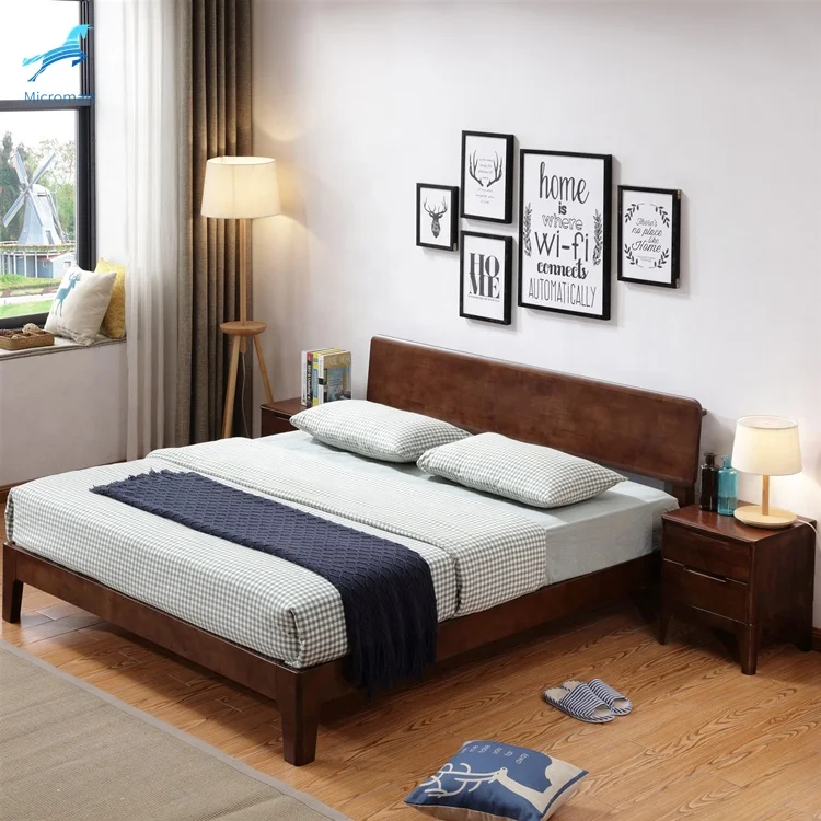 Wholesale 2020 New Style Bedroom Furniture Brown Color Comfortable Wood King Size Bed