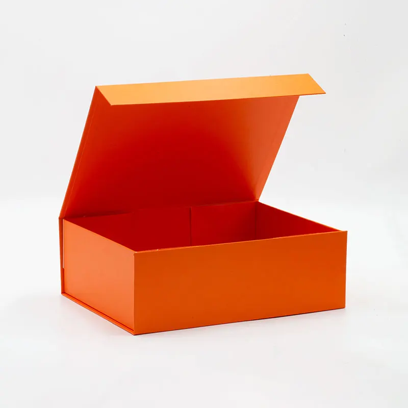 Luxury A4 deep size orange color handbag retail packaging box with magnetic lid