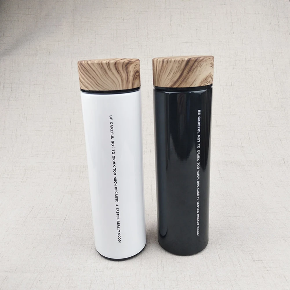 Stainless Steel  Water Bottle Double Wall  Insulated Vacuum Flask Thermal cup with Tea Infuser Wood Grain Lid Thermos bottle
