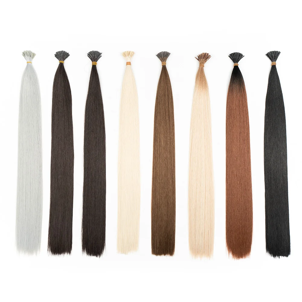 22 inch 50g black brown Pre-Bonded Bone straight silk high temperature fiber with closure I-Tip Stick synthetic Hair Extension
