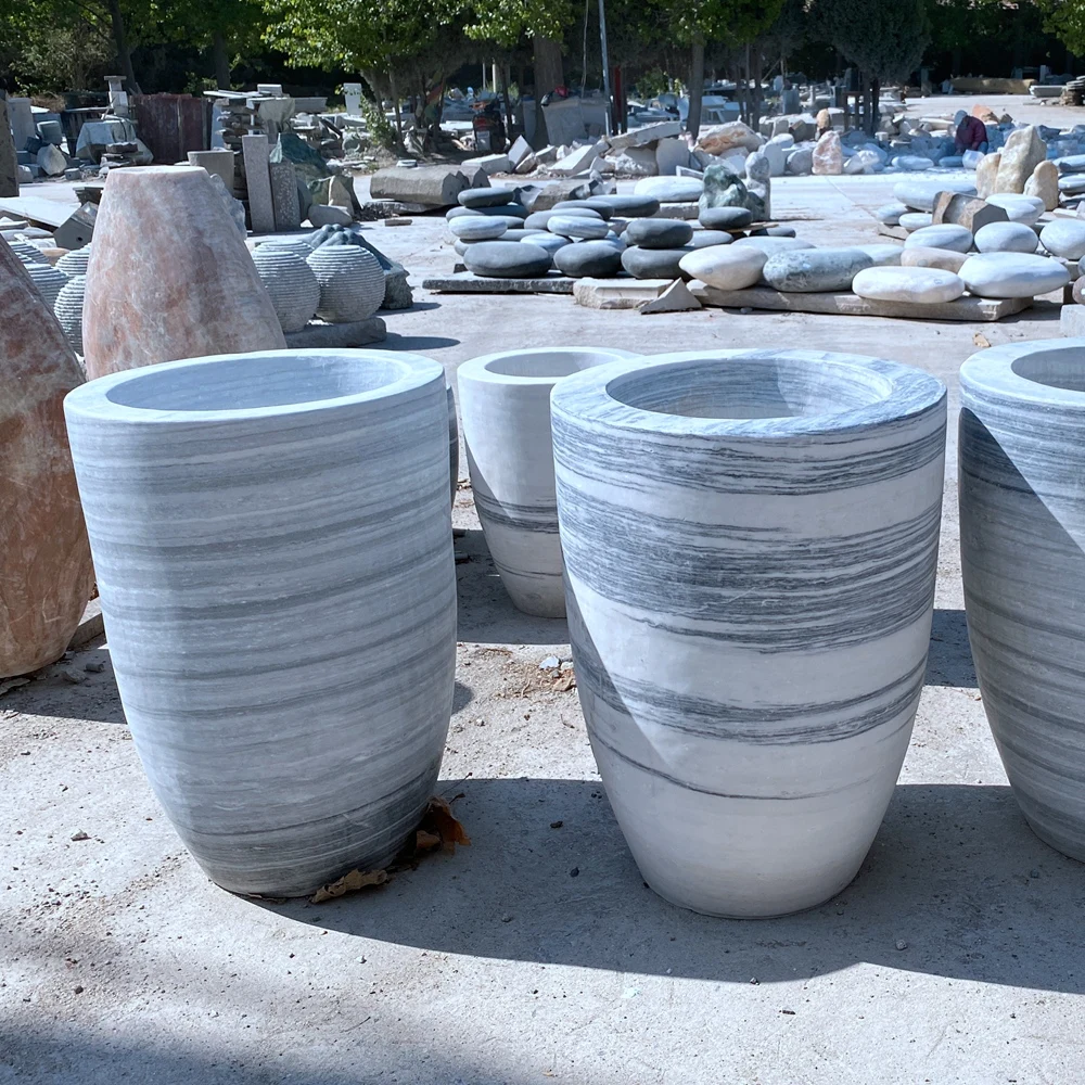 Old stone trough white marble  outdoor big flower circular port basin