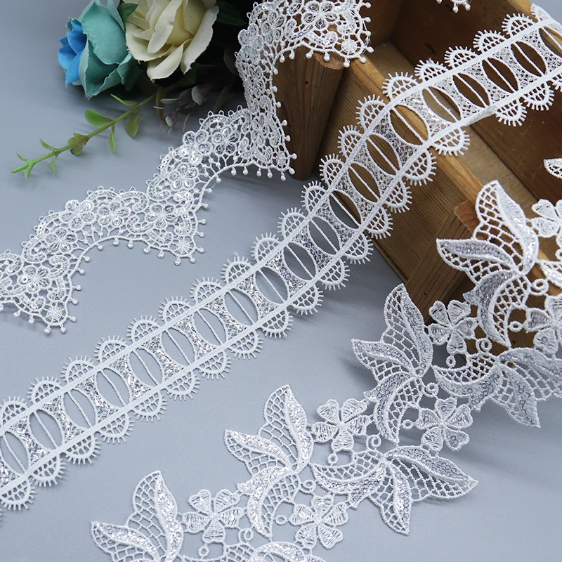 2024 newest flower ribbons 100% Polyester flower eyelet fabric lace trimming Water soluble lace for garment