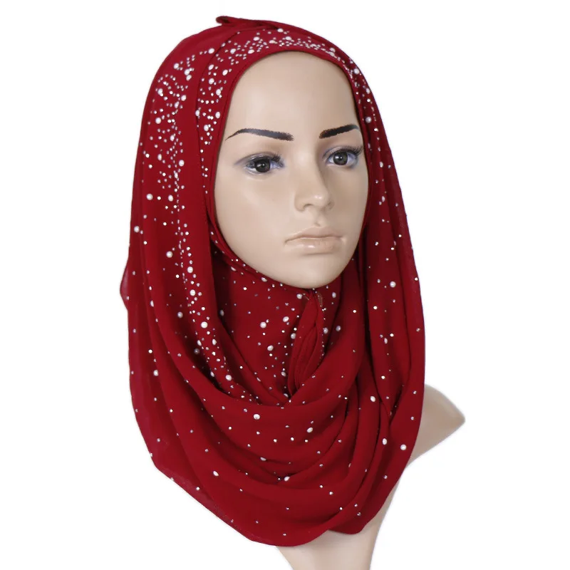 2020 Fashion Bubble chiffon beads hijab scarf diamond shawls muslim solid color scarves wraps headband scarves HW322