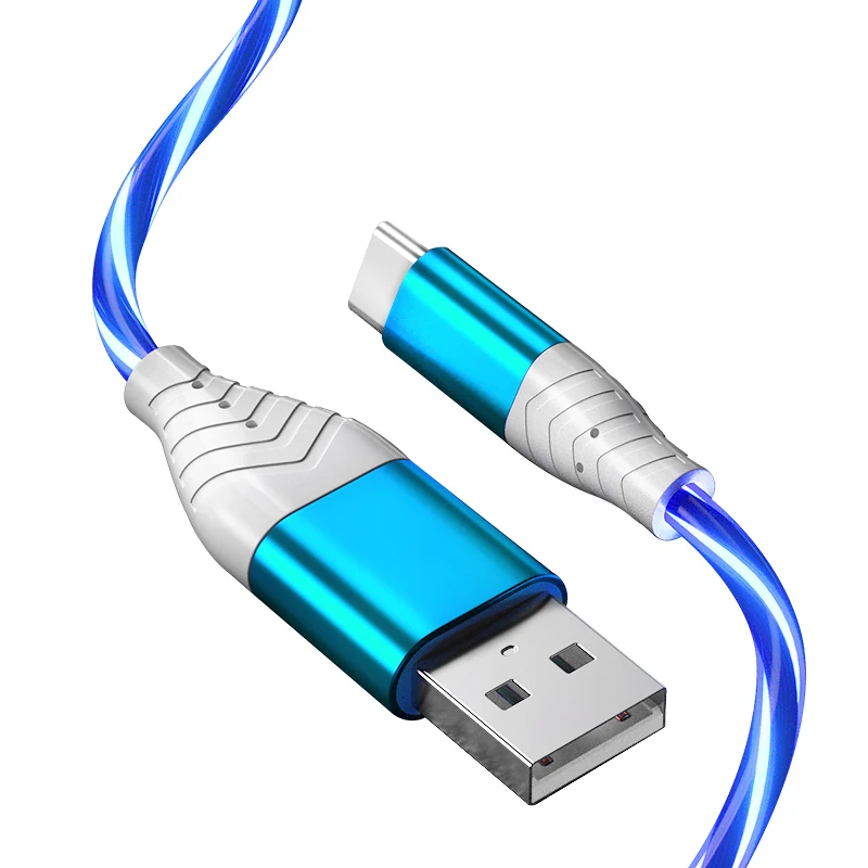 
New arrival type c Data cable fast charging flowing led light cable 
