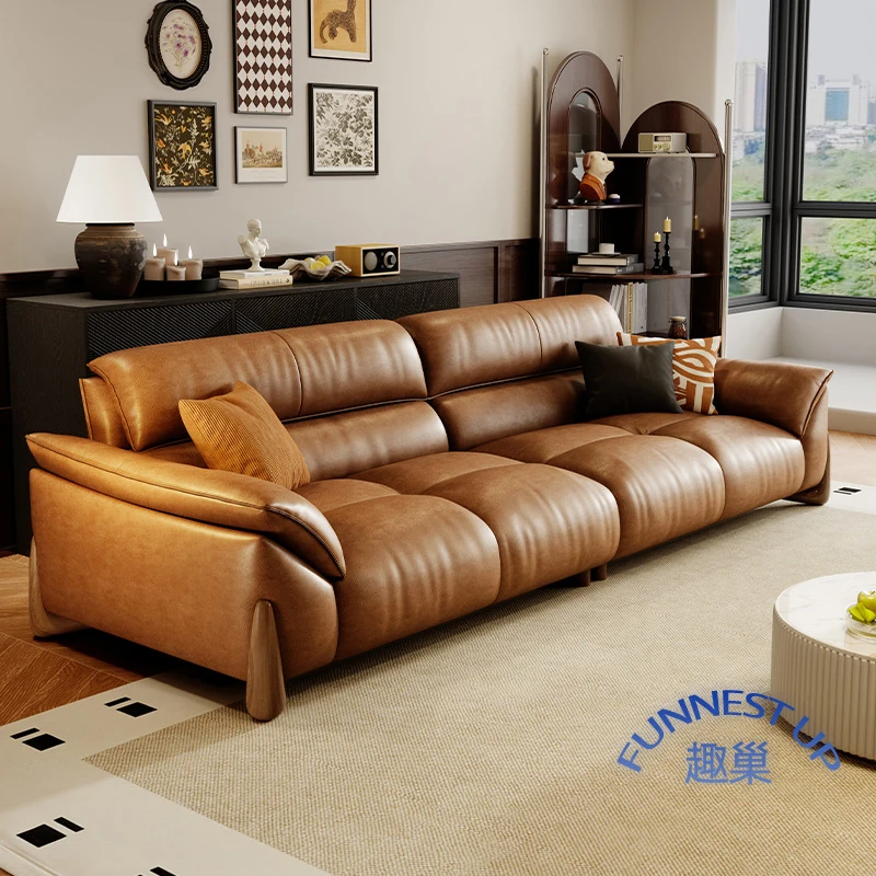 Italian genuine leather sectional sofa set living room top grain leather sofa modern minimalist sofa set furniture