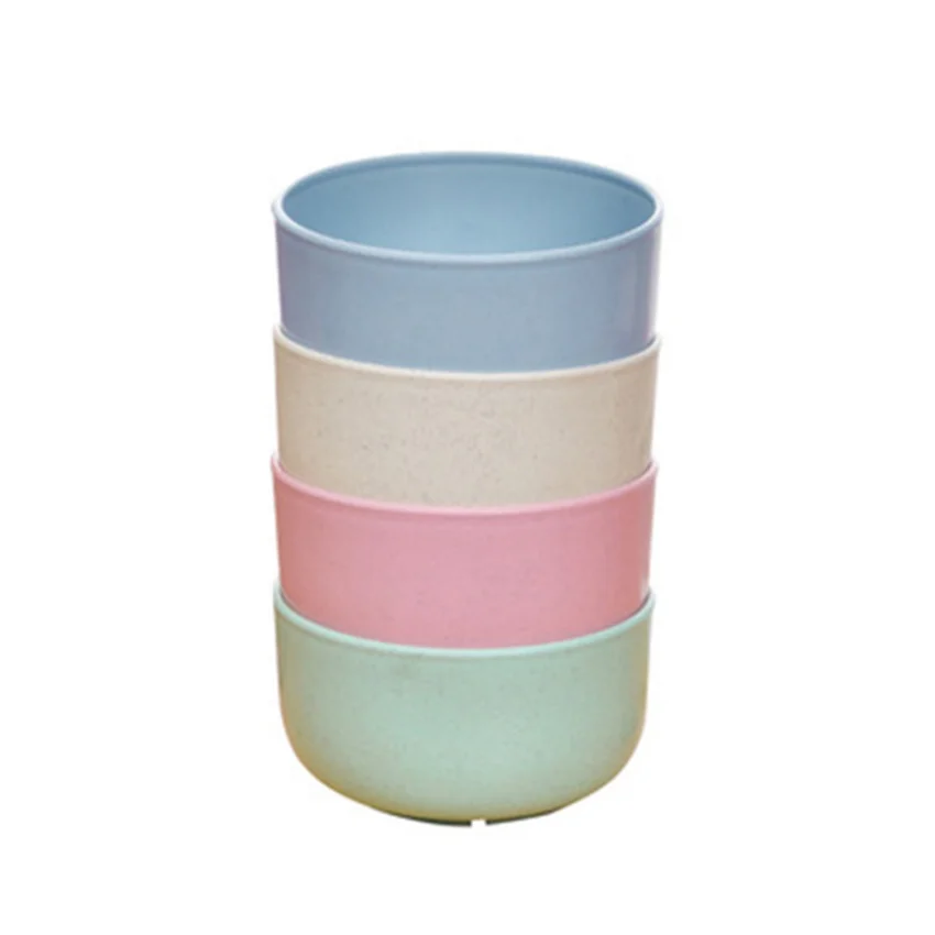 4-Piece Gift Set Packing Plastic Portable Anti-Falling Wheat Straw Rice Soup Food Bowl Dishes Tableware