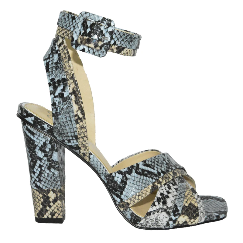
China manufacturer Summer women ladies straps snake print chunky high heel sandals 