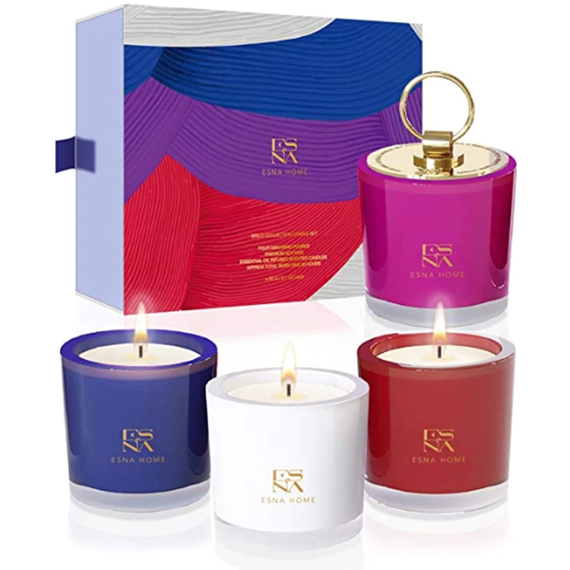 China Factory custom logo gift box smokeless soy wax essential oil glass jar scented candle