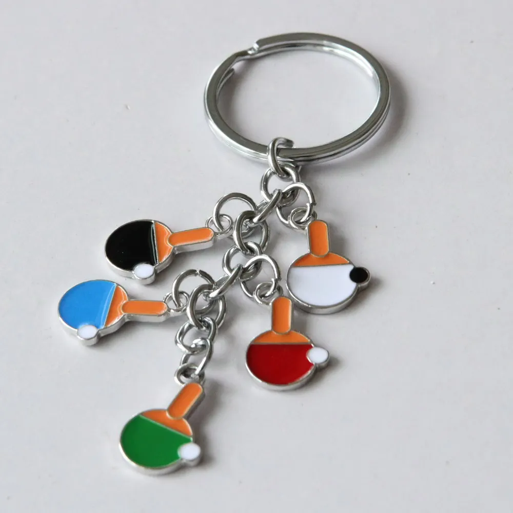 Wholesale custom logo metal enamel mini ping pong bat Table tennis racket keychain for laser engraving