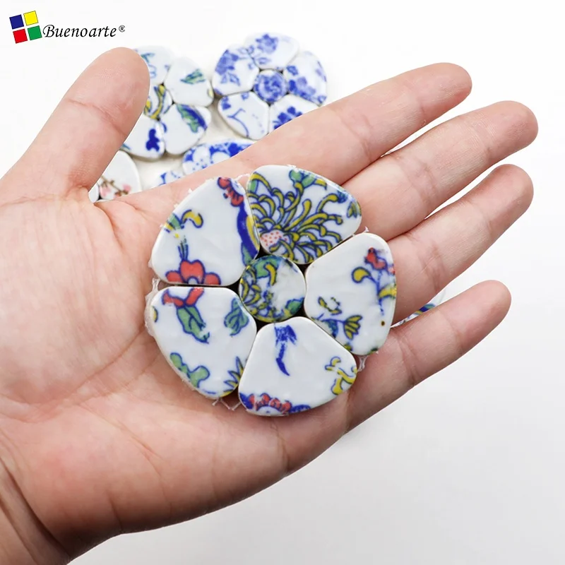 DIY Petal mosaic cherry bloom petal blue & white ceramic broken mosaics for children hobbies and crafts art