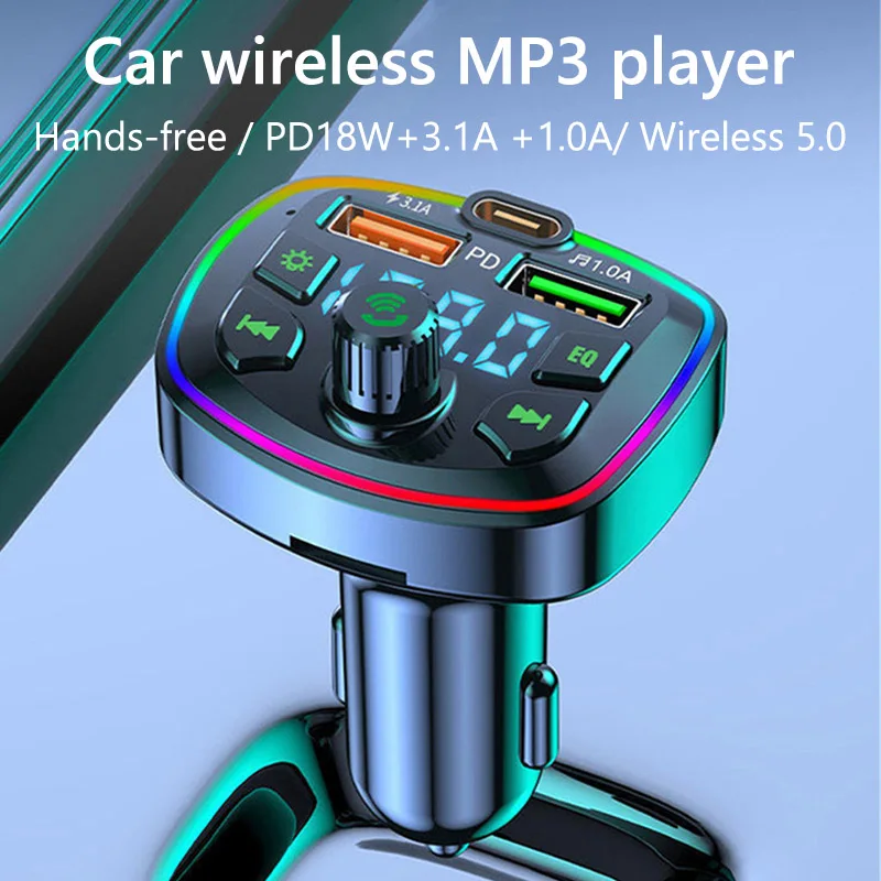 Type C PD 18W 3.1A Quick Charge TF Card U Disk Play Mp3 Player Auto FM Transmitter Car Charger Wireless USB FM Trasmitters