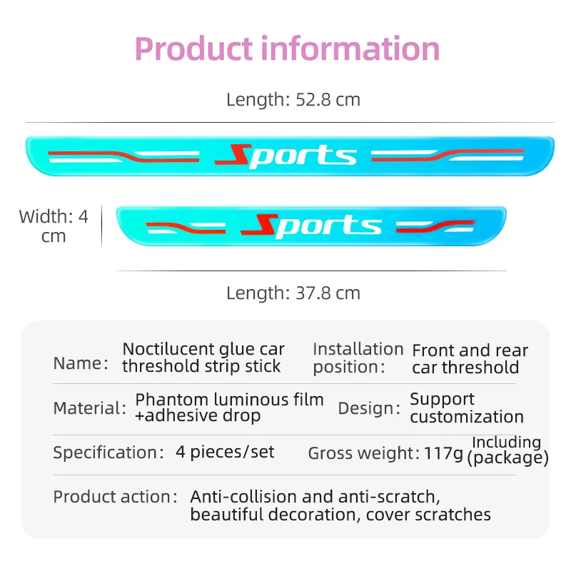 Scuff Protective Door Sill Cover Vinyl Sticker Rear Bumper Protective Sticker Anti-scratch Film Strips Luminous Car Door Sill