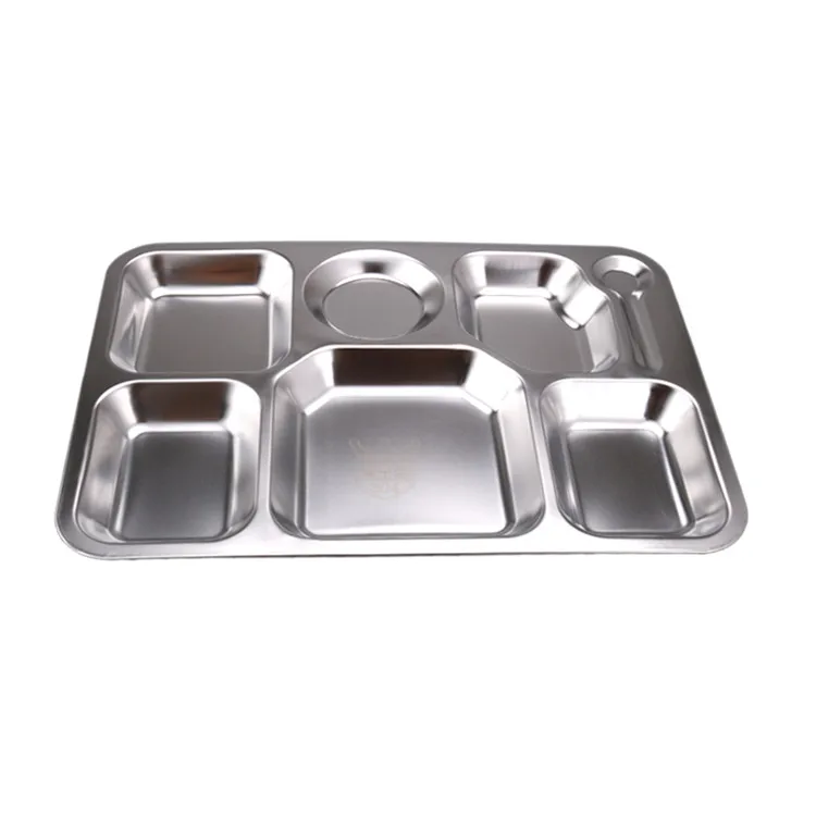 304 Stainless Steel Divided Dinner Tray Food Container 5 Sections School Canteen Plate Serving Tray New