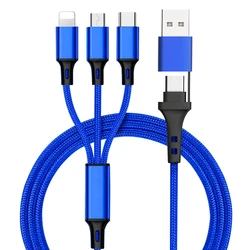 New Arrivals Premium usb c to Type c Micro 8pin All in one 5 in 1 Nylon Braided Fast Charging Cable 3A for Iphone Android