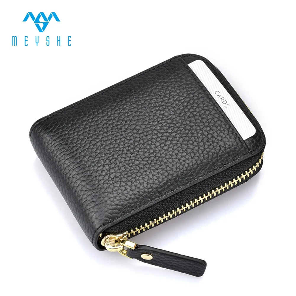 Factory Custom High Black Quality Genuine Leather Cheap Gift Zip Around Card Holder Wallet For Women