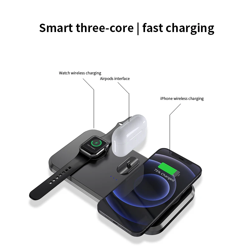 2022 Wireless charging station LED lamp base 15W fast charging detachable wireless magnetic mobile power charger