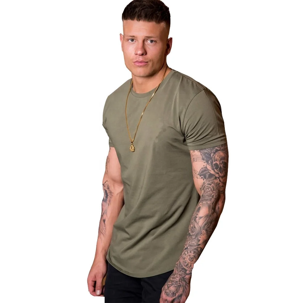 Men T-Shirt cotton spandex Fabric Fit slip side hem basic mens gym tshirt