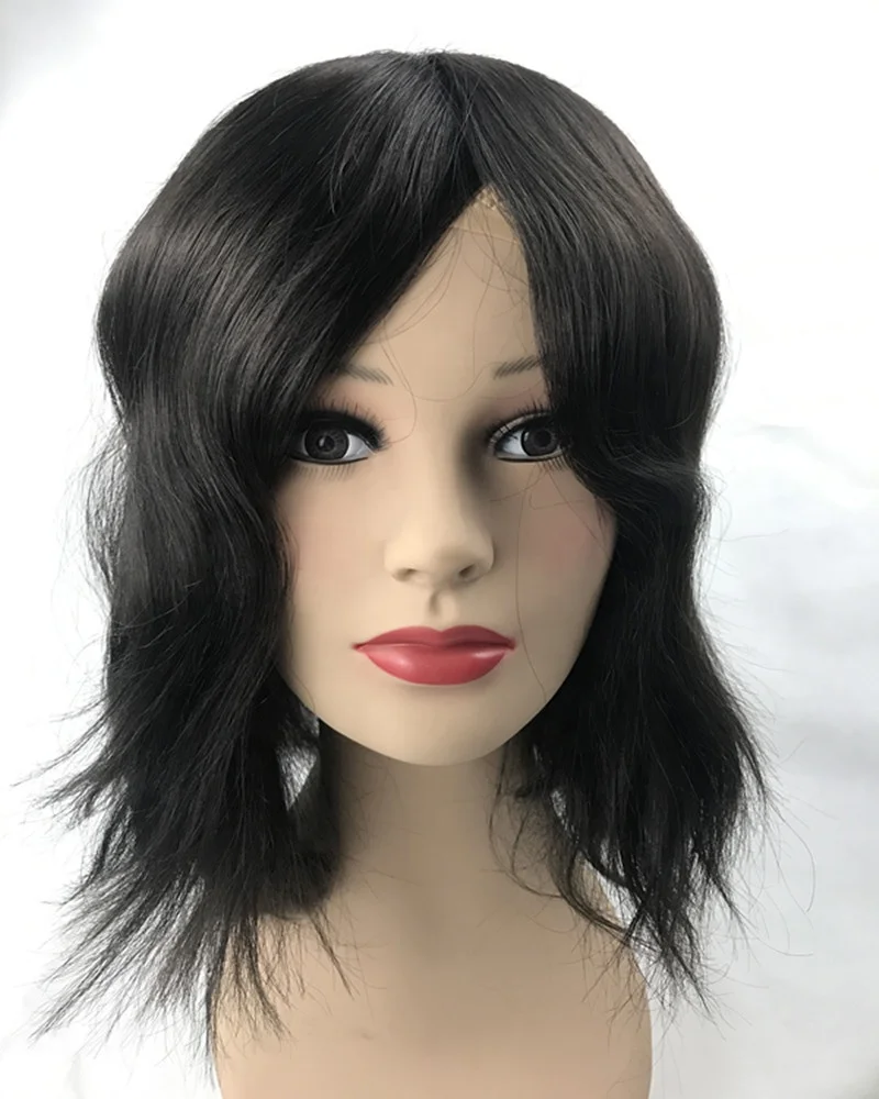 black color 10inch human hair replacement long life strong mono patches toupee for thinning hair loss women