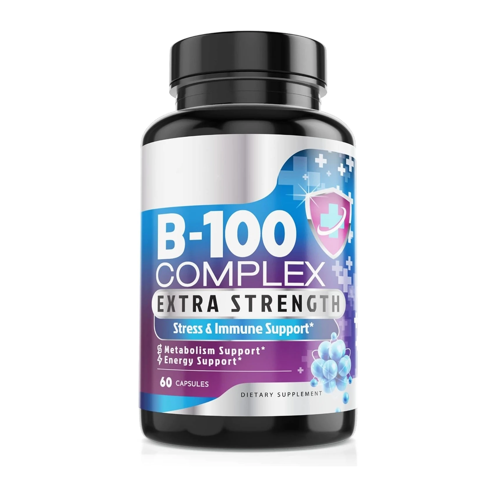 Vitamin B-Complex capsules multivitamin B + C folic acid Super B-100 supplements support immune, energy and metabolic for adults