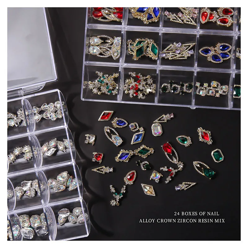 Glitter Alloy Crown Nails Art Sticker With Rhinestone Big Charm 3d 24 Grit Jewelry Designer Decoration Nail Rhinestones