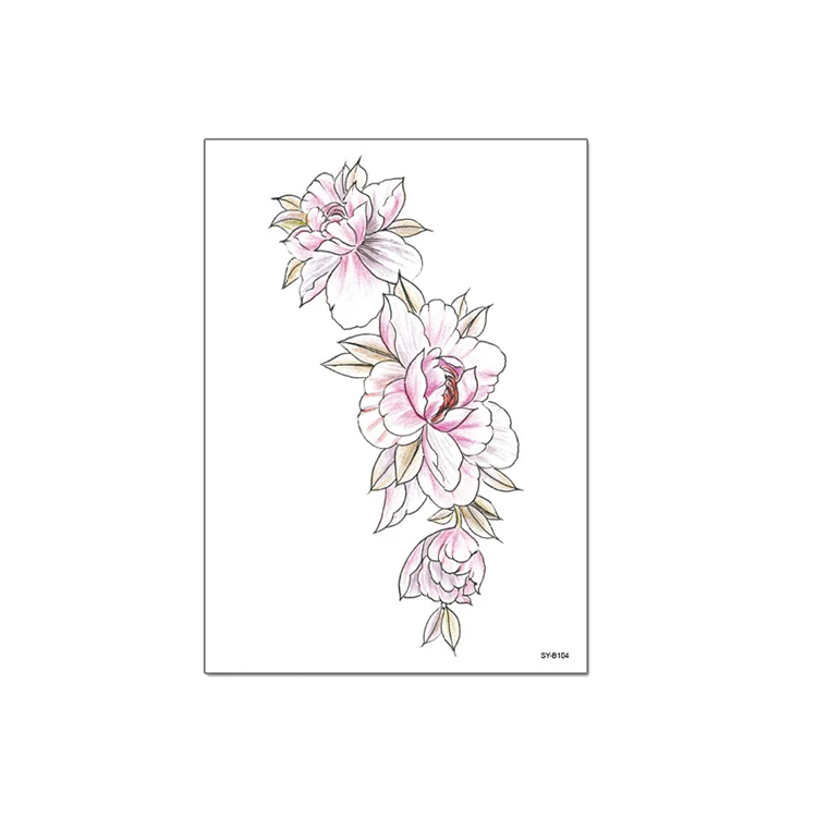 Hand-Drawn Black And White Drawing Of Flowers For Long Vagina Tattoo Sticker Tattoo Printer Sticker For Women