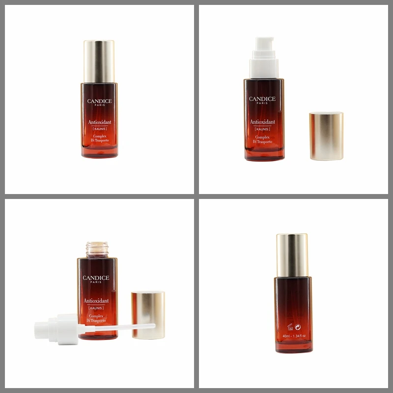  Custom Color Luxury 40ml Press Pump Essence Glass Bottle Foe Cosmetic