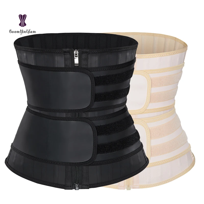 New glitter latex high double compression belts tummy trimmer fitness slimming belt latex waist trainer 25 steel bones fajas