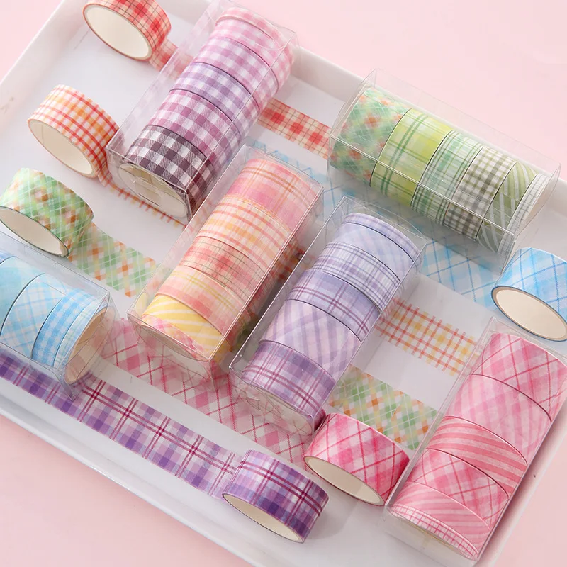 Plaid and paper tape set creative stationery diy plaid hand ledger hand stickers