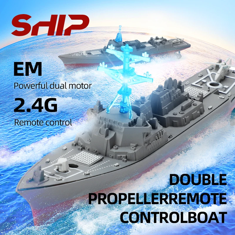 2.4G  Remote Control Boats 4-Channels Plastic Warship Model Toys RC Warships For Adults