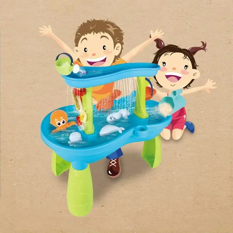 Toddlers Outdoor Sand Water Plastic Sensory Summer Activity Big Water Beach Sand Playing Table Toys Set for Kids
