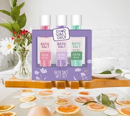 OEM private label bulk wholesale retail bath salt  foot soak supplies sea salts in plastic test tube best bath gift set