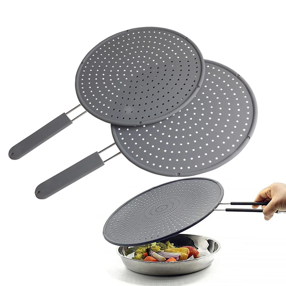 Silicone Splatter Screen Universal Pan Cover Heat Insulation Cooling Mat, Strainer, Drain Board, Oil Splash Guard for Frying Pan