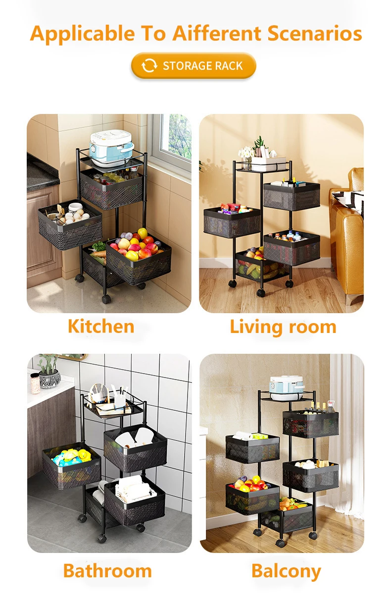 Multi-scene Use Metal Mesh Fruit And Vegetable Basket Storage Cart with Wheels