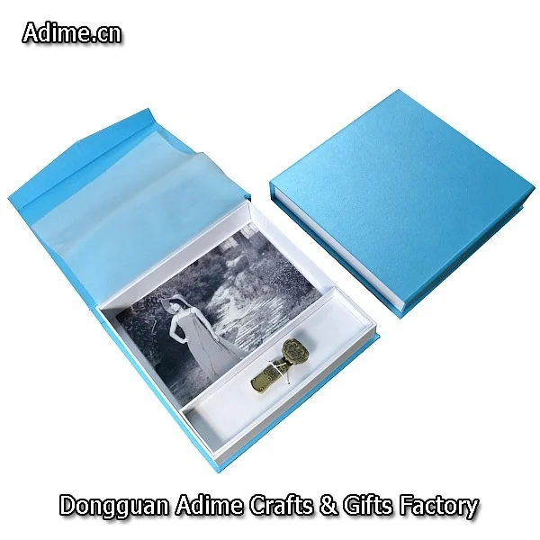 4x6 factory velvet rigid paper cardboard album photo gift box with USB flash drive box for photographer