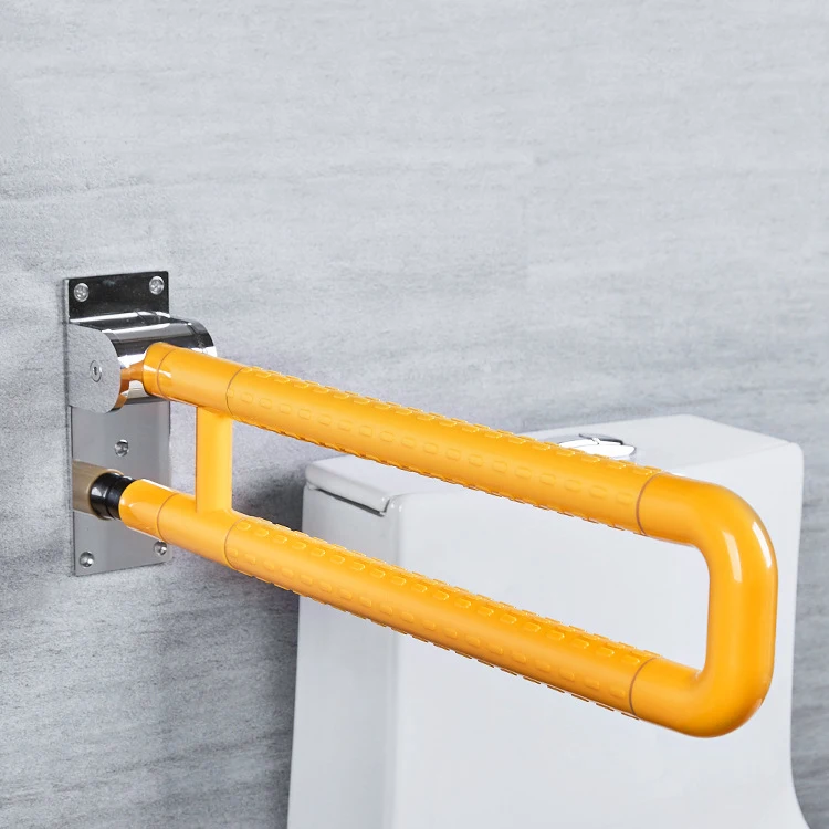 LQS Commercial Yellow and White 90 Degree From Horizontal To Vertical Foldable ABS Grab Bar For Hotel Hospital